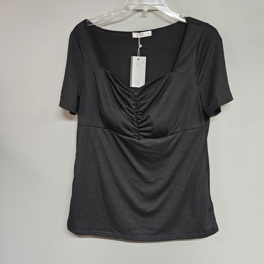 Maternity Medium Black Ruched Short Sleeve Top